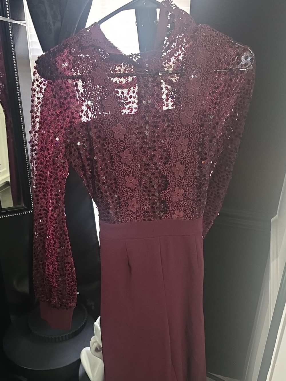 Elegant Women's Burgundy Sequin Jumpsuit /pants/one peice worn once